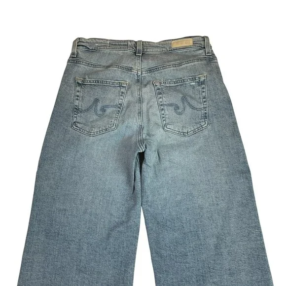 AG Saige Wide Leg Crop High Rise Fit Jeans Womens 27 Blue Raw Hem - Picture 6 of 12
